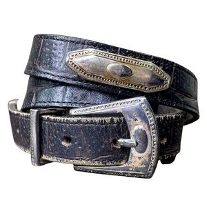 Western L Leather Concho Belt Distressed Black 41803